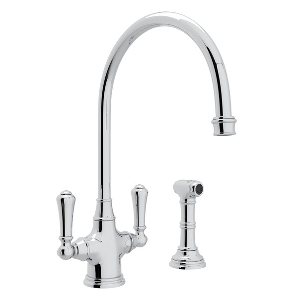 Georgian Era Single Hole Kitchen Faucet with Sidespray - Polished Chrome with Metal Lever Handle | Model Number: U.4710APC-2 - Product Knockout