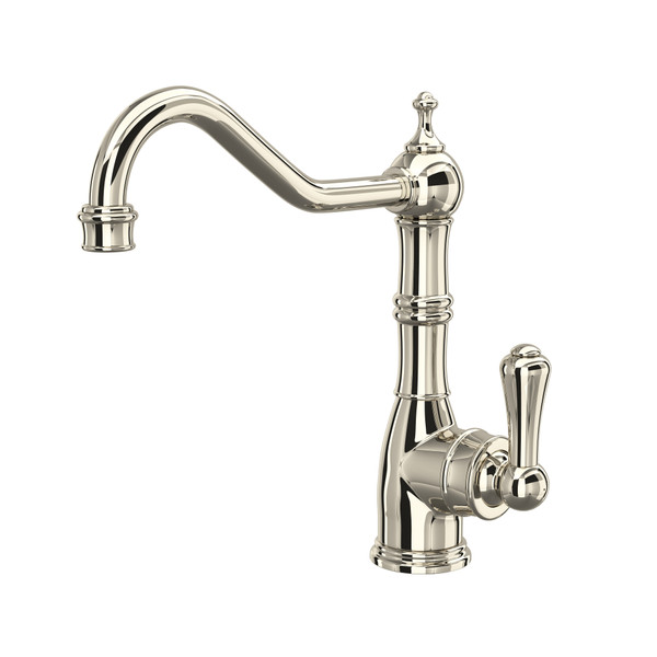 Edwardian Single Lever Single Hole Kitchen Faucet - Polished Nickel with Metal Lever Handle | Model Number: U.4741PN-2 - Product Knockout