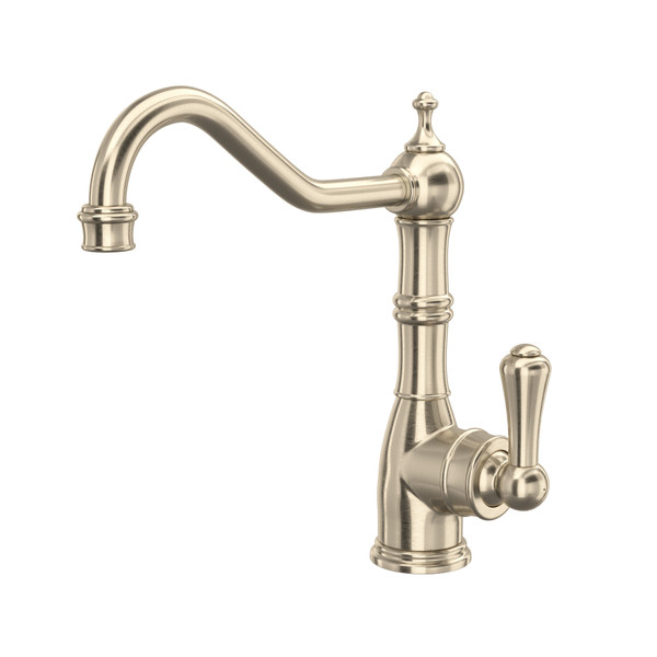 Edwardian Single Lever Single Hole Kitchen Faucet - Satin Nickel with Metal Lever Handle | Model Number: U.4741STN-2 - Product Knockout