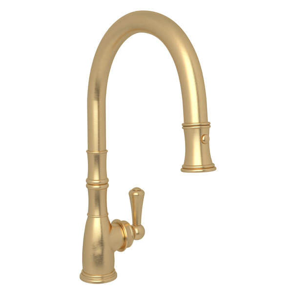 Georgian Era Traditional Pulldown Faucet - Satin English Gold with Metal Lever Handle | Model Number: U.4744SEG-2 - Product Knockout