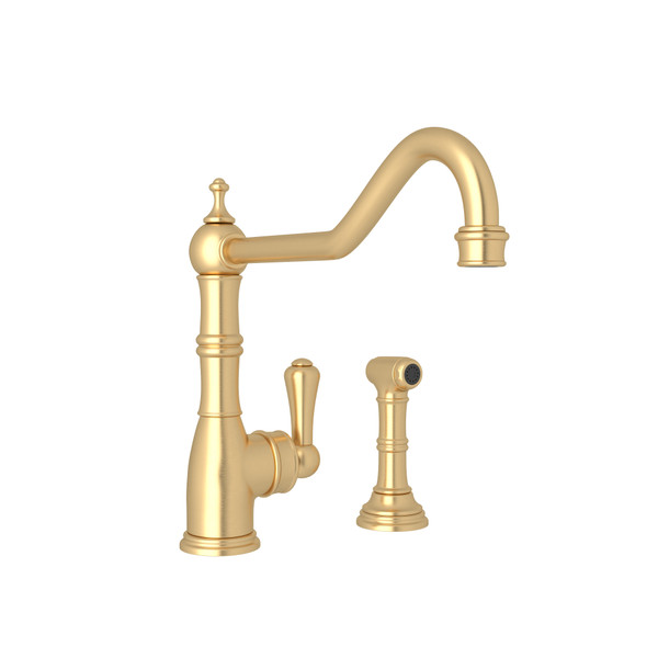 DISCONTINUED Edwardian™ Extended Spout Kitchen Faucet With Side Spray - Satin English Gold | Model Number: U.4747SEG-2