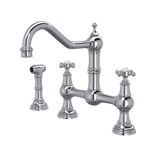 Edwardian Bridge Kitchen Faucet with Sidespray - Polished Chrome with Cross Handle | Model Number: U.4755X-APC-2 - Product Knockout