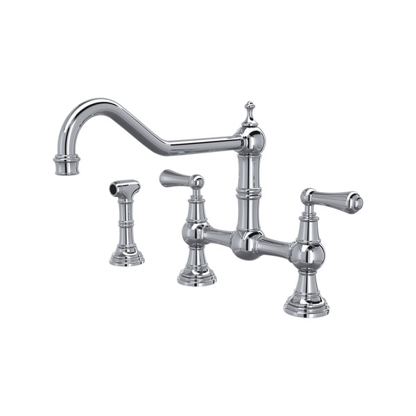 Edwardian Bridge Kitchen Faucet with Sidespray - Polished Chrome with Metal Lever Handle | Model Number: U.4764L-APC-2 - Product Knockout