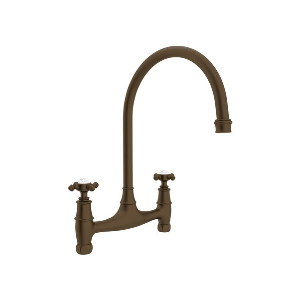 Georgian Era Bridge Kitchen Faucet - English Bronze with Cross Handle | Model Number: U.4790X-EB-2 - Product Knockout
