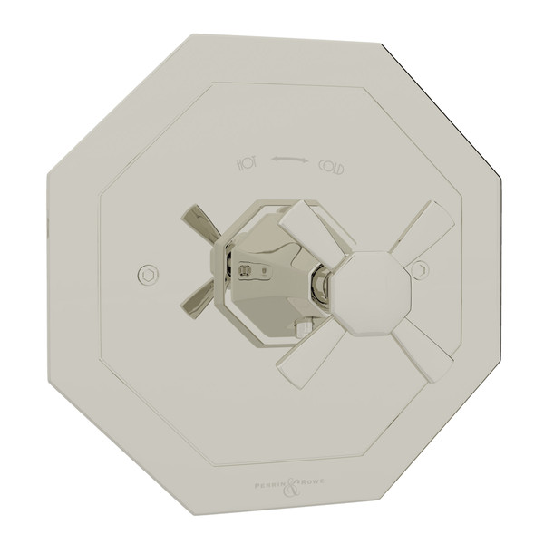 Plaque de garniture thermostatique sans contrôle de débit Deco - Nickel poli avec poignée en croix  | Numéro de modèle: U.5158X-PN/TO - Produit épuisé