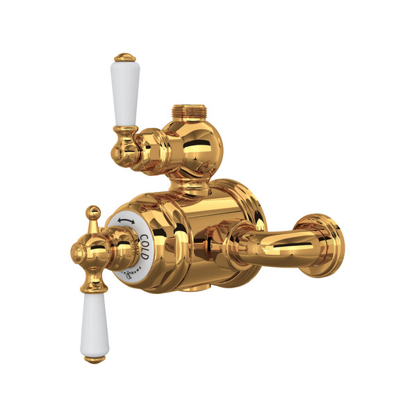 Edwardian Exposed Thermostatic Valve with Volume and Temperature Control - English Gold with Metal Lever Handle | Model Number: U.5550L-EG - Product Knockout