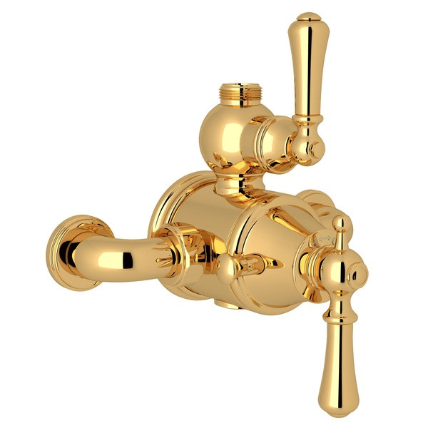 Georgian Era Exposed Thermostatic Valve with Volume and Temperature Control - English Gold with Metal Lever Handle | Model Number: U.5751LS-EG - Product Knockout