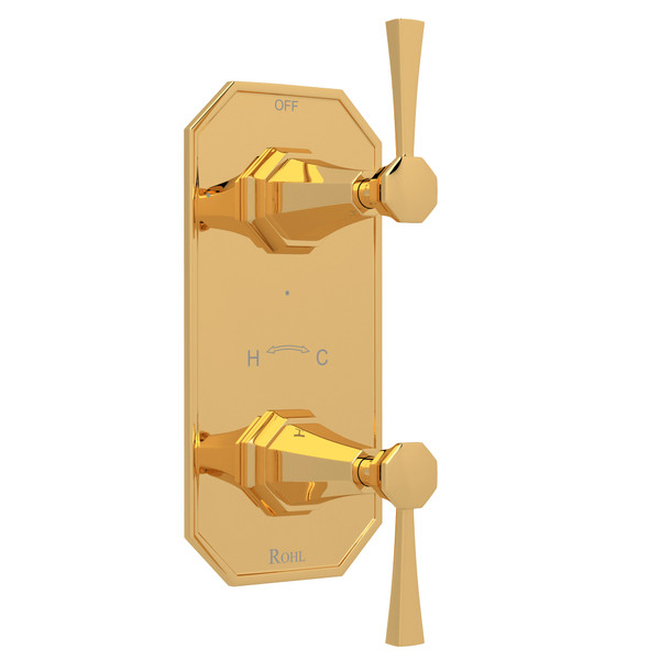Deco 1/2 Inch Thermostatic and Diverter Control Trim - English Gold with Metal Lever Handle | Model Number: U.8157LS-EG/TO - Product Knockout