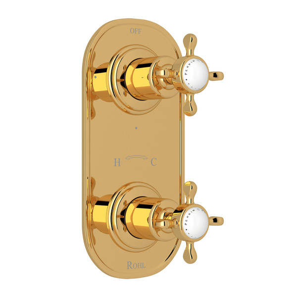Edwardian 1/2 Inch Thermostatic and Diverter Control Trim - English Gold with Cross Handle | Model Number: U.8566X-EG/TO - Product Knockout