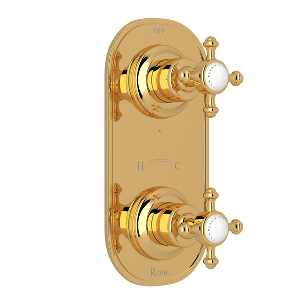 Georgian Era 1/2 Inch Thermostatic and Diverter Control Trim - English Gold with Cross Handle | Model Number: U.8786X-EG/TO - Product Knockout