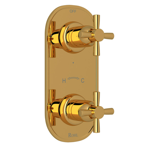 Holborn 1/2 Inch Thermostatic and Diverter Control Trim - Unlacquered Brass with Cross Handle | Model Number: U.8886X-ULB/TO - Product Knockout