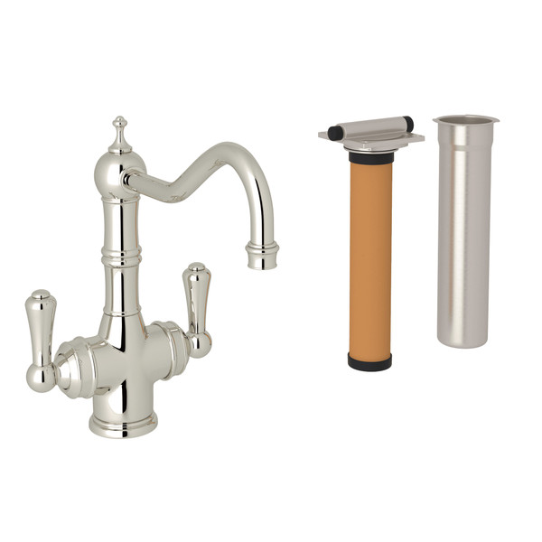 DISCONTINUED-Edwardian Filtration 2-Lever Bar and Food Prep Faucet - Polished Nickel with Metal Lever Handle | Model Number: U.KIT1469LS-PN-2 - Product Knockout