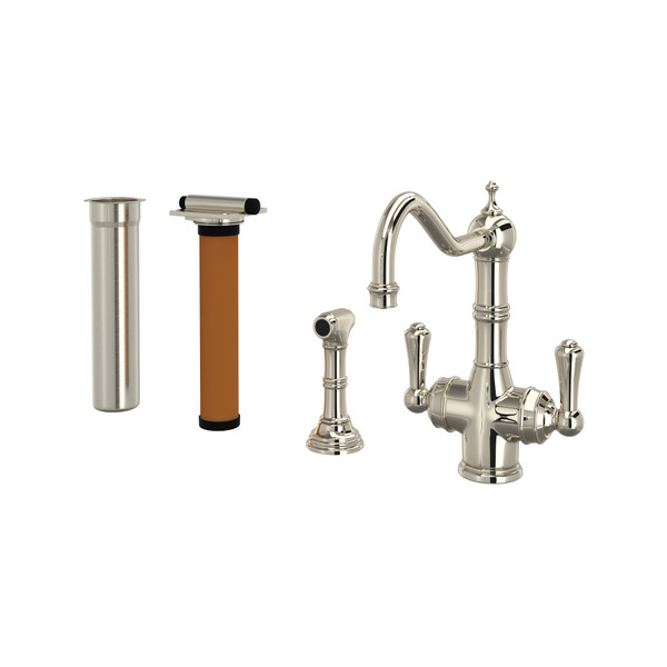 DISCONTINUED Edwardian™ Two Handle Filter Kitchen Faucet Kit With Side Spray - Polished Nickel | Model Number: U.KIT1570LS-PN-2