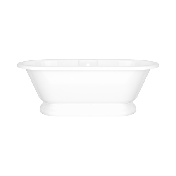 York 68-1/2 Inch X 31-1/4 Inch Freestanding Soaking Bathtub With Pedestal Base in Volcanic Limestone&trade; with Overflow Hole - Gloss White | Model Number: YOR-N-SW-OF+YOR-B-SW-OF - Product Knockout