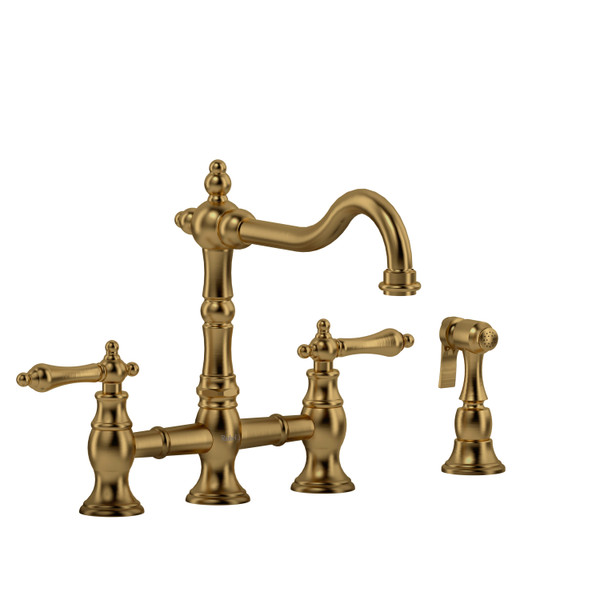 DISCONTINUED-Bridge Kitchen Faucet With Spray - Brushed Gold | Model Number: BR400LBG-15 - Product Knockout