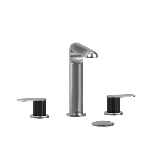 Ciclo 8 Inch Bathroom Faucet - Brushed Chrome and Black with Lined Lever Handles | Model Number: CI08LNBCBK-05 - Product Knockout