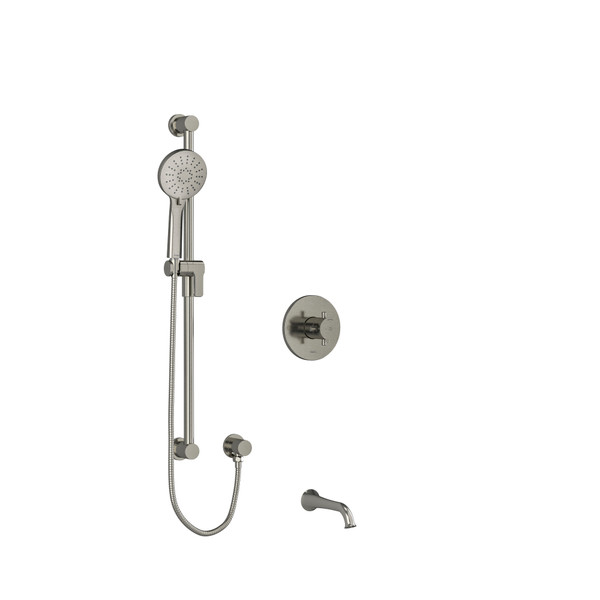 DISCONTINUED-Edge 1/2 Inch 2-Way Type T/P (Thermostatic/Pressure Balance) Coaxial System With Spout And Hand Shower Rail - Brushed Nickel with Cross Handles | Model Number: KIT1244EDTM+BN-SPEX - Product Knockout