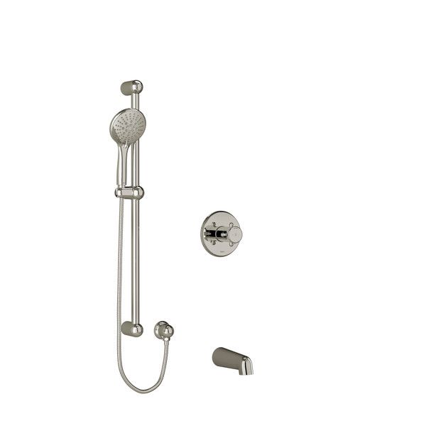 DISCONTINUED-Georgian 1/2 Inch 2-Way Type T/P (Thermostatic/Pressure Balance) Coaxial System With Spout And Hand Shower Rail - Polished Nickel with Cross Handles | Model Number: KIT1244GN+PN - Product Knockout