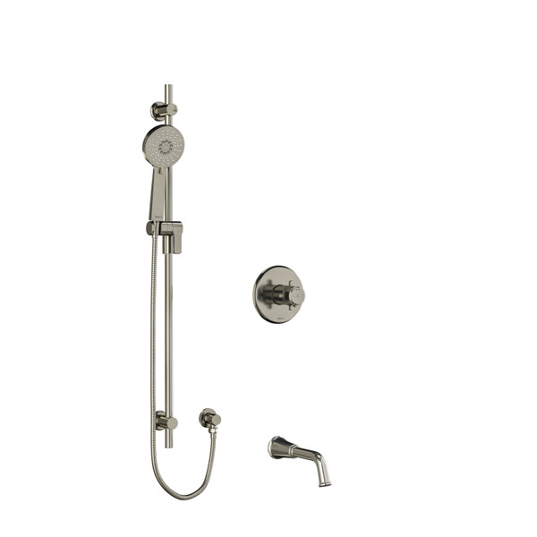 Momenti 1/2 Inch 2-Way Type T/P (Thermostatic/Pressure Balance) Coaxial System With Spout And Hand Shower Rail - Brushed Nickel with Cross Handles | Model Number: KIT1244MMRD+BN-SPEX - Product Knockout