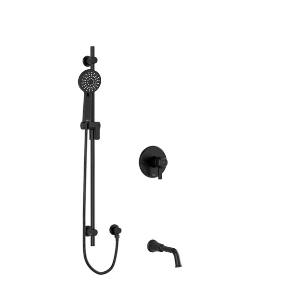Système coaxial avec bec et douchette sur rail (thermostatique/pression équilibrée) de 1,2" à 2 voies type T/P Momenti - Noir avec poignées en J  | Numéro de modèle: KIT1244MMRDJBK-SPEX - Produit épuisé