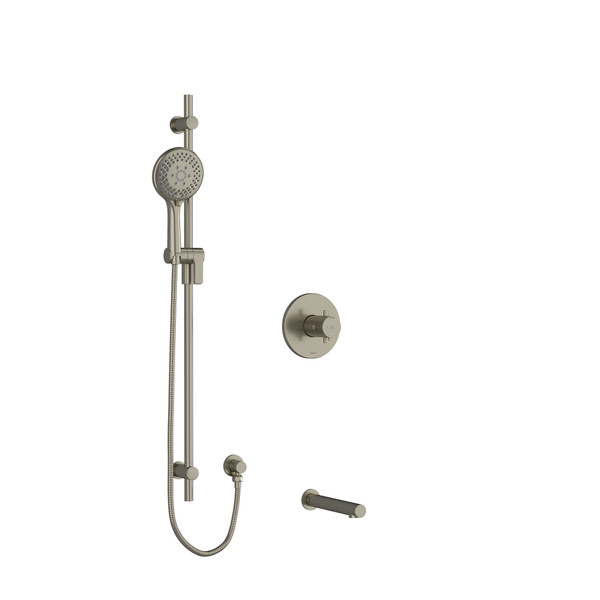Pallace 1/2 Inch 2-Way Type T/P (Thermostatic/Pressure Balance) Coaxial System With Spout And Hand Shower Rail - Brushed Nickel with Cross Handles | Model Number: KIT1244PATM+BN-SPEX - Product Knockout
