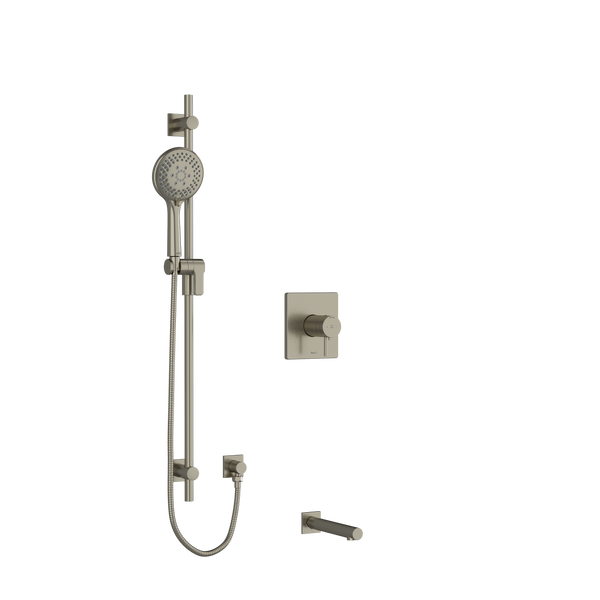 Système coaxial avec bec et douchette sur rail (thermostatique/pression équilibrée) de 1,2" à 2 voies type T/P Pallace - Nickel brossé  | Numéro de modèle: KIT1244PATQBN-EX - Produit épuisé