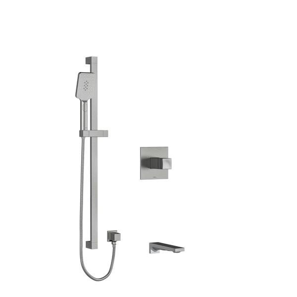 DISCONTINUED-Reflet 1/2 Inch 2-Way Type T/P (Thermostatic/Pressure Balance) Coaxial System With Spout And Hand Shower Rail - Brushed Chrome | Model Number: KIT1244RFBC-EX - Product Knockout