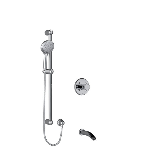 DISCONTINUED-Retro 1/2 Inch 2-Way Type T/P (Thermostatic/Pressure Balance) Coaxial System With Spout And Hand Shower Rail - Chrome with Cross Handles | Model Number: KIT1244RT+C - Product Knockout