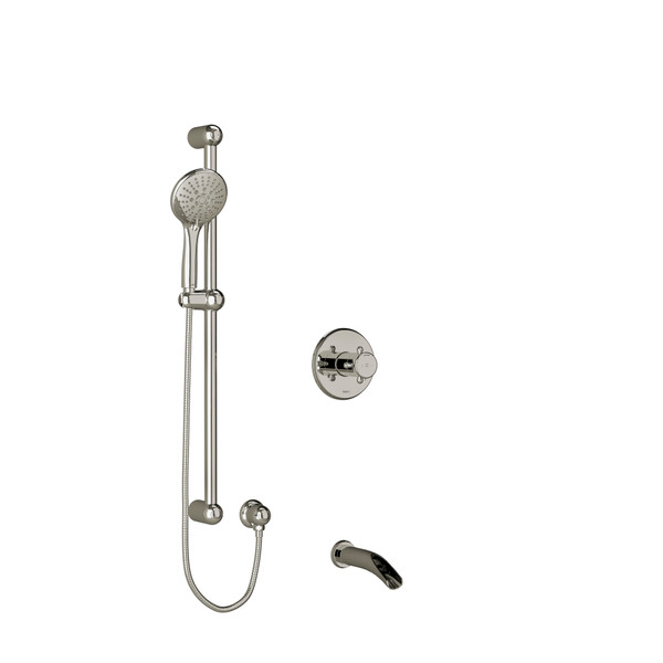 Retro 1/2 Inch 2-Way Type T/P (Thermostatic/Pressure Balance) Coaxial System With Spout And Hand Shower Rail - Polished Nickel with Cross Handles | Model Number: KIT1244RT+PN - Product Knockout