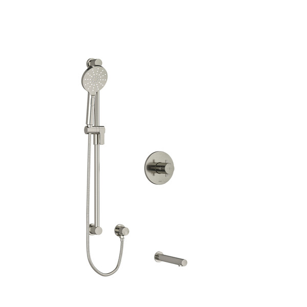 Riu 1/2 Inch 2-Way Type T/P (Thermostatic/Pressure Balance) Coaxial System With Spout And Hand Shower Rail - Brushed Nickel with Cross Handles | Model Number: KIT1244RUTM+BN-EX - Product Knockout