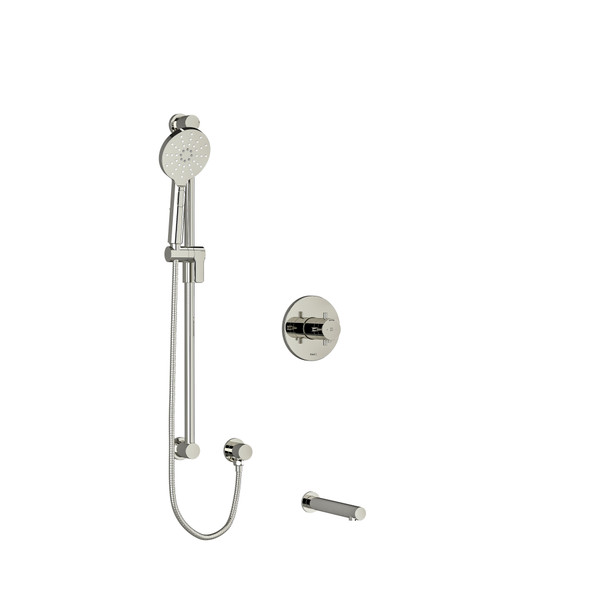 Riu 1/2 Inch 2-Way Type T/P (Thermostatic/Pressure Balance) Coaxial System With Spout And Hand Shower Rail - Polished Nickel with Cross Handles | Model Number: KIT1244RUTM+PN-EX - Product Knockout
