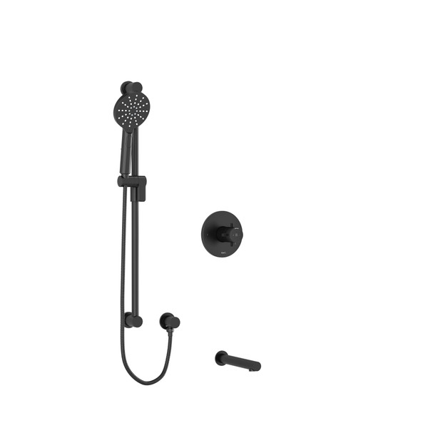 DISCONTINUÉ Système coaxial avec bec et douchette sur rail (thermostatique/pression équilibrée) de 1,2" à 2 voies type T/P Riu - Noir | Numéro de modèle: KIT1244RUTM+KNBK