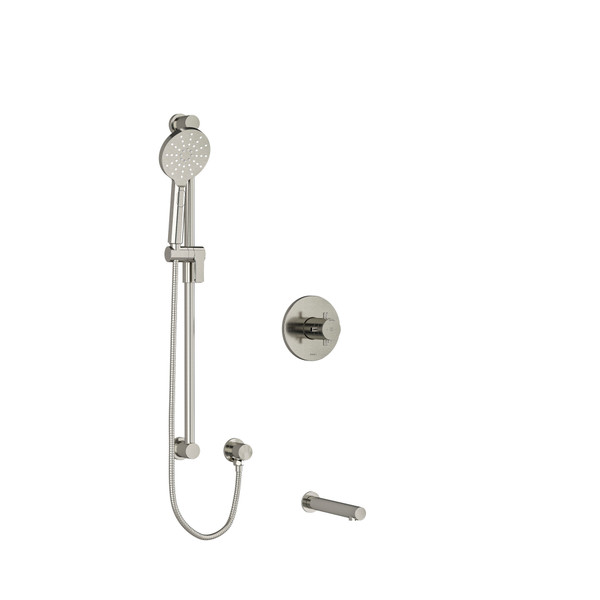 Riu 1/2 Inch 2-Way Type T/P (Thermostatic/Pressure Balance) Coaxial System With Spout And Hand Shower Rail - Brushed Nickel with Cross Handles | Model Number: KIT1244RUTM+KNBN - Product Knockout