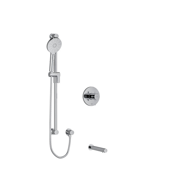 Riu 1/2 Inch 2-Way Type T/P (Thermostatic/Pressure Balance) Coaxial System With Spout And Hand Shower Rail - Chrome with Cross Handles | Model Number: KIT1244RUTM+KNC-EX - Product Knockout