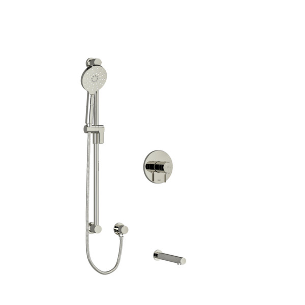 Riu 1/2 Inch 2-Way Type T/P (Thermostatic/Pressure Balance) Coaxial System With Spout And Hand Shower Rail - Polished Nickel with Knurled Lever Handles | Model Number: KIT1244RUTMKNPN - Product Knockout