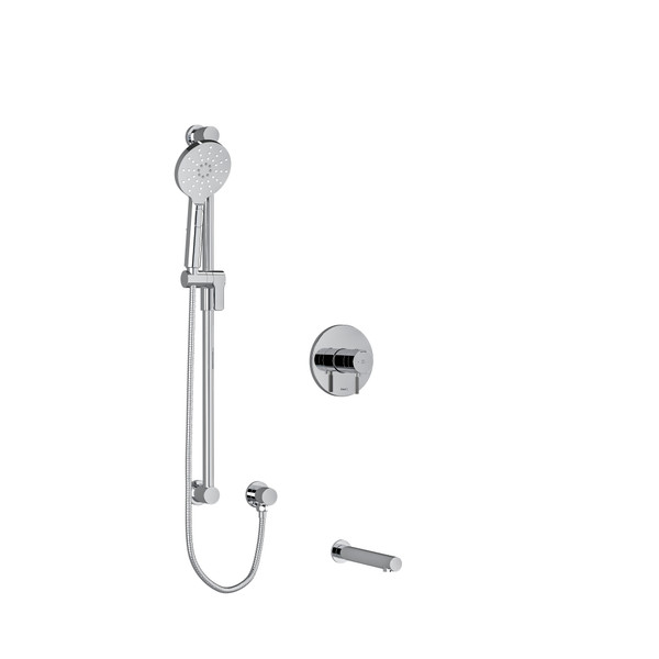 DISCONTINUED-Riu 1/2 Inch 2-Way Type T/P (Thermostatic/Pressure Balance) Coaxial System With Spout And Hand Shower Rail - Chrome with Knurled Lever Handles | Model Number: KIT1244RUTMKNC-EX - Product Knockout