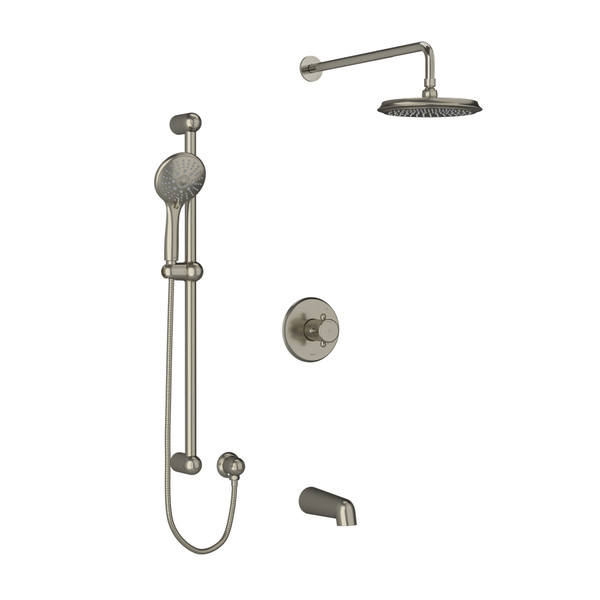 DISCONTINUED Georgian Type T/P (Thermostatic/Pressure Balance) 1/2 Inch Coaxial 3-Way System With Hand Shower Rail Shower Head And Spout - Brushed Nickel | Model Number: KIT1345GN+BN-EX