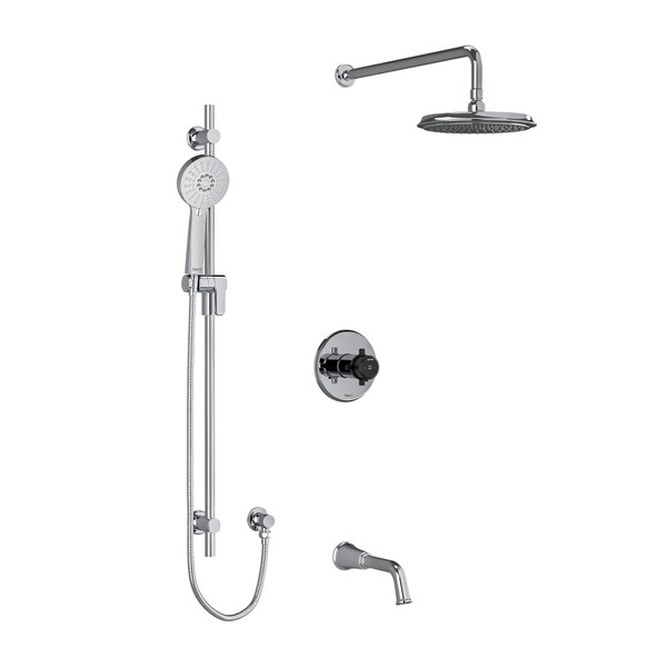 Momenti Type T/P (Thermostatic/Pressure Balance) 1/2 Inch Coaxial 3-Way System With Hand Shower Rail Shower Head And Spout - Chrome and Black with Cross Handles | Model Number: KIT1345MMRD+CBK-6-EX - Product Knockout