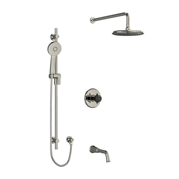 DISCONTINUED-Momenti Type T/P (Thermostatic/Pressure Balance) 1/2 Inch Coaxial 3-Way System With Hand Shower Rail Shower Head And Spout - Polished Nickel and Black with Cross Handles | Model Number: KIT1345MMRD+PNBK-EX - Product Knockout
