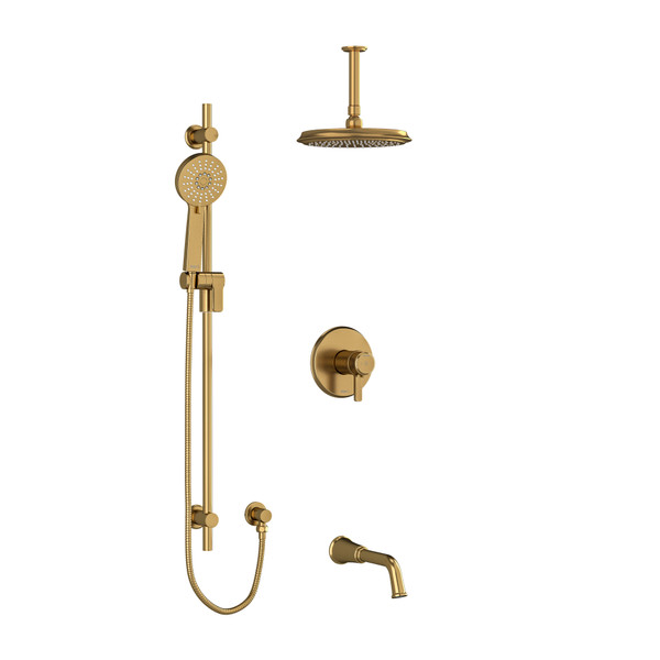 Système coaxial à 3 voies avec douchette sur rail, tête de douche et bec 1/2" type T/P (thermostatique/pression équilibrée) Momenti - Or brossé avec poignées en J  | Numéro de modèle: KIT1345MMRDJBG-6 - Produit épuisé
