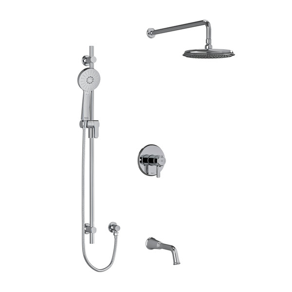 Momenti Type T/P (Thermostatic/Pressure Balance) 1/2 Inch Coaxial 3-Way System With Hand Shower Rail Shower Head And Spout - Chrome with J-Shaped Handles | Model Number: KIT1345MMRDJC-EX - Product Knockout