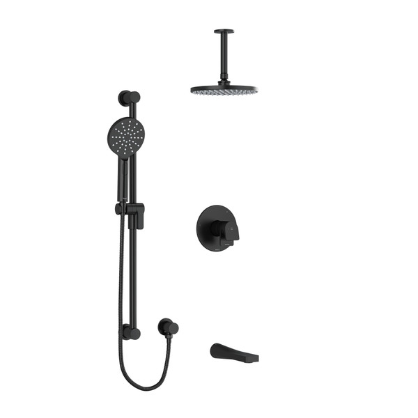 DISCONTINUED Ode Type T/P (Thermostatic/Pressure Balance) 1/2 Inch Coaxial 3-Way System With Hand Shower Rail Shower Head And Spout - Black | Model Number: KIT1345ODBK-6-EX