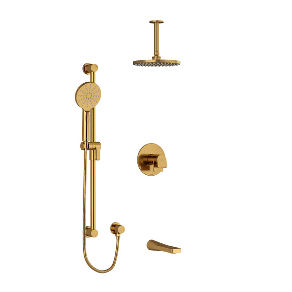 DISCONTINUED Ode Type T/P (Thermostatic/Pressure Balance) 1/2 Inch Coaxial 3-Way System With Hand Shower Rail Shower Head And Spout - Brushed Gold | Model Number: KIT1345ODBG-6-SPEX