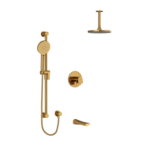 Ode Type T/P (Thermostatic/Pressure Balance) 1/2 Inch Coaxial 3-Way System With Hand Shower Rail Shower Head And Spout - Brushed Gold | Model Number: KIT1345ODBG-6-SPEX - Product Knockout