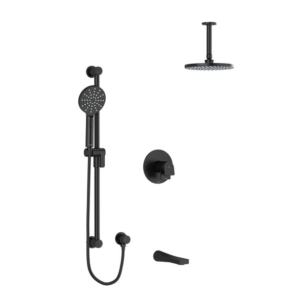 Ode Type T/P (Thermostatic/Pressure Balance) 1/2 Inch Coaxial 3-Way System With Hand Shower Rail Shower Head And Spout - Black | Model Number: KIT1345ODBK-6-SPEX - Product Knockout