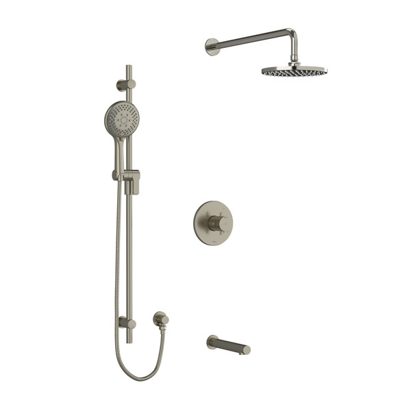 DISCONTINUED-Pallace Type T/P (Thermostatic/Pressure Balance) 1/2 Inch Coaxial 3-Way System With Hand Shower Rail Shower Head And Spout - Brushed Nickel with Cross Handles | Model Number: KIT1345PATM+BN - Product Knockout