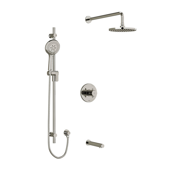 Pallace Type T/P (Thermostatic/Pressure Balance) 1/2 Inch Coaxial 3-Way System With Hand Shower Rail Shower Head And Spout - Polished Nickel with Cross Handles | Model Number: KIT1345PATM+PN - Product Knockout