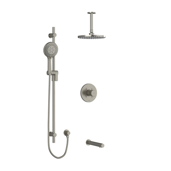 DISCONTINUED-Pallace Type T/P (Thermostatic/Pressure Balance) 1/2 Inch Coaxial 3-Way System With Hand Shower Rail Shower Head And Spout - Brushed Nickel with Cross Handles | Model Number: KIT1345PATM+BN-6