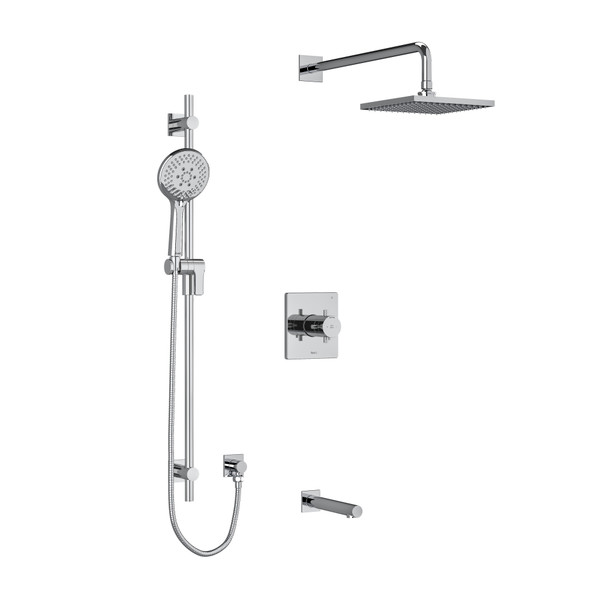 Pallace Type T/P (Thermostatic/Pressure Balance) 1/2 Inch Coaxial 3-Way System With Hand Shower Rail Shower Head And Spout - Chrome with Cross Handles | Model Number: KIT1345PATQ+C - Product Knockout