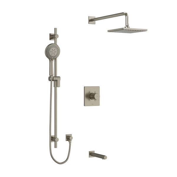 DISCONTINUED-Pallace Type T/P (Thermostatic/Pressure Balance) 1/2 Inch Coaxial 3-Way System With Hand Shower Rail Shower Head And Spout - Brushed Nickel with Cross Handles | Model Number: KIT1345PATQ+BN - Product Knockout